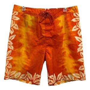 Nautica Board Shorts Swimwear Orange Ombre Tropical Floral Size 38